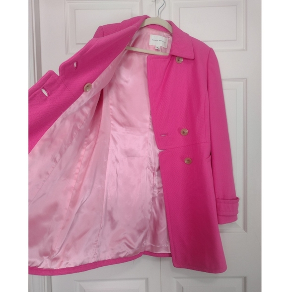 Banana Republic Hot Pink Woven Textured Cotton Double Breasted Pea Coat Medium - Picture 3 of 16